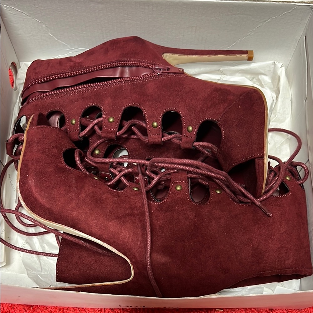 Style & Co Red Lace Up Boots Suede